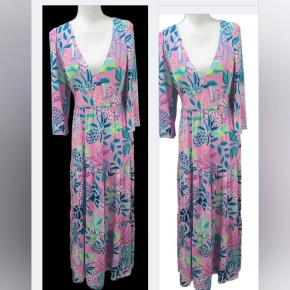 LILLY PULITZER Floral Pink and Blue Maxi Dress - Picture 3 of 14